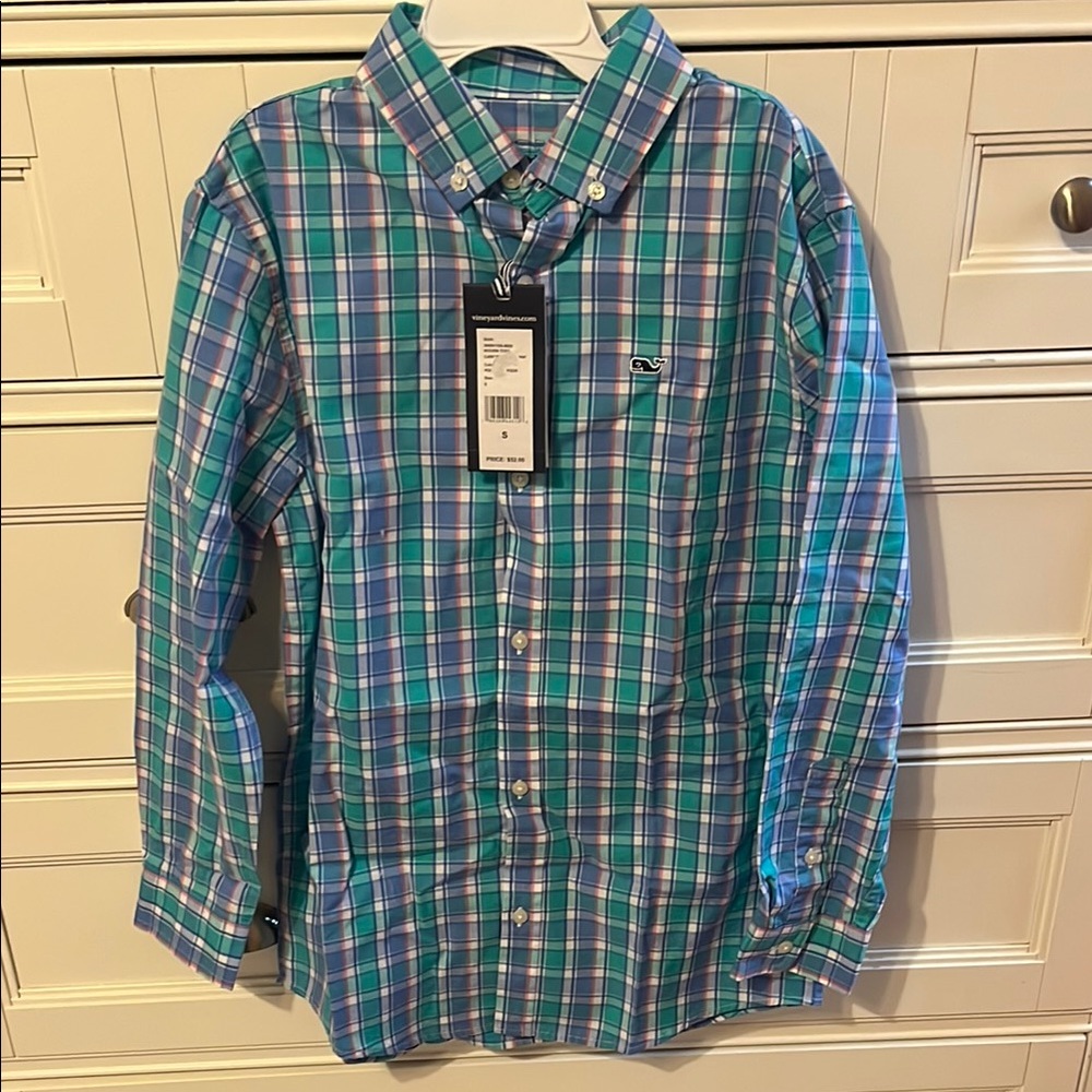 Vineyard Vines boys Blue Plaid Shirt